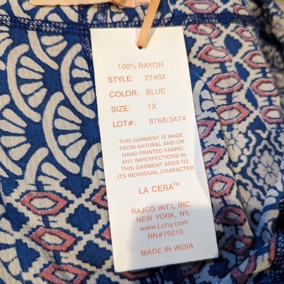 La Cera Blue Summer Maxi Dress Size 1X Hand Printed - Picture 5 of 6